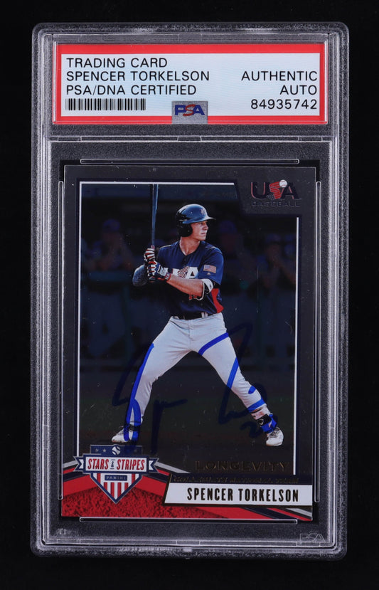 Spencer Torkelson Signed 2019 USA Baseball Stars and Stripes Longevity #12 RC (PSA) Rookie Card