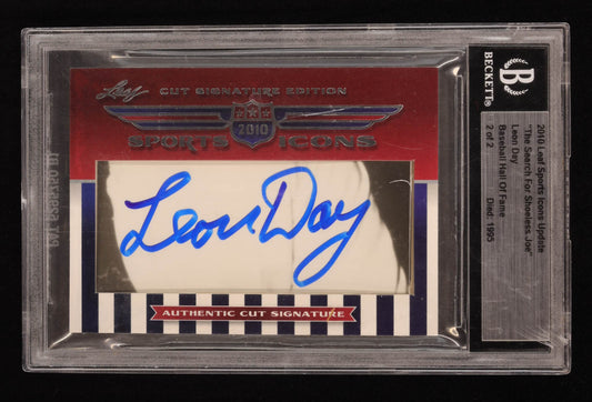 Leon Day 2010 Leaf Sports Icons Cut Signatures Update #553 (BGS Encapsulated) Serially Numbered #2 / 2