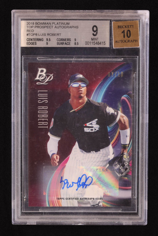 Luis Robert 2018 Bowman Platinum Top Prospect Autographs Red #TOP8 RC #7/10 (BGS 9 | Autograph Graded BGS 10) - Rookie Card / Serially Numbered #7 / 10