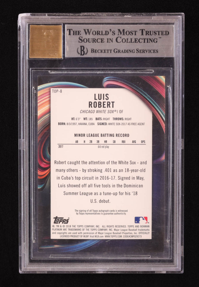 Luis Robert 2018 Bowman Platinum Top Prospect Autographs Red #TOP8 RC #7/10 (BGS 9 | Autograph Graded BGS 10) - Rookie Card / Serially Numbered #7 / 10