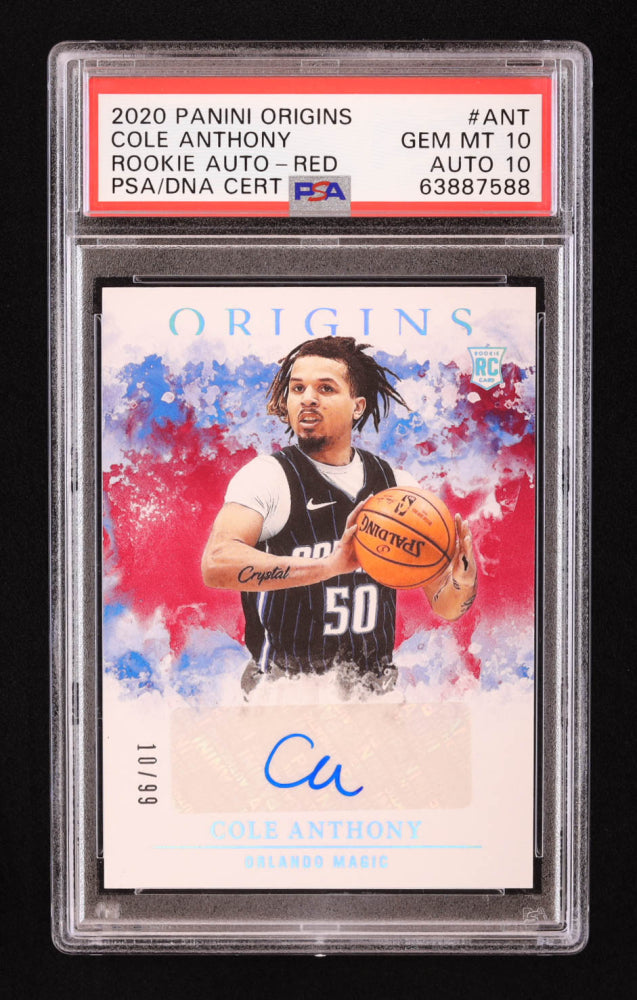 Cole Anthony 2020-21 Panini Origins Rookie Autographs Red #15 #10/99 RC (PSA 10 | Auto 10) Rookie Card | Serially Numbered #10 / 99