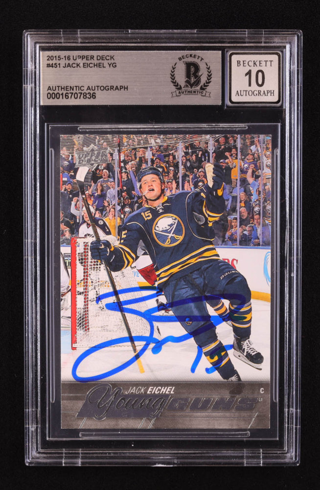 Jack Eichel Signed 2015-16 Upper Deck #451 YG RC (BGS | Autograph Graded BGS 10) - Rookie Card