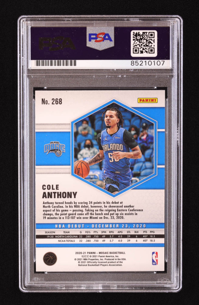 Cole Anthony Signed 2020-21 Panini Mosaic #268 RC (PSA) - Rookie Card