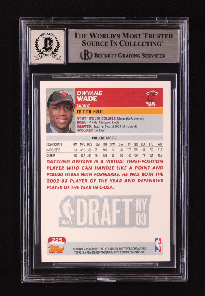 Dwyane Wade Signed 2003-04 Topps #225 RC (BGS | Autograph Graded BGS 10) Rookie Card / Beckett Witnessed