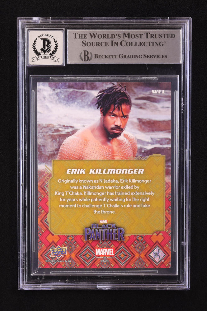 Michael B. Jordan Signed 2018 Upper Deck Black Panther Wakanda Forever #WF1 Erik Killmonger (BGS | Auto 10) Beckett Witnessed