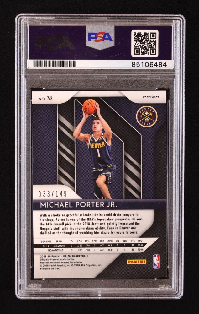 Michael Porter Jr. Signed 2018-19 Panini Prizm Prizms Purple Ice #32 #033/149 RC (PSA | Auto 10) - Rookie Card | Serially Numbered #033 / 149