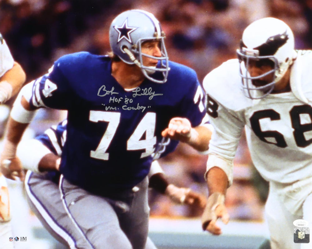 Bob Lilly Signed (JSA) Cowboys 16x20 Photo Inscribed "HOF '80" & "'Mr. Cowboy'" - JSA Witnessed