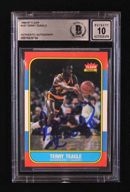 Terry Teagle Signed 1986-87 Fleer #107 RC (BGS | Auto 10) - Rookie Card