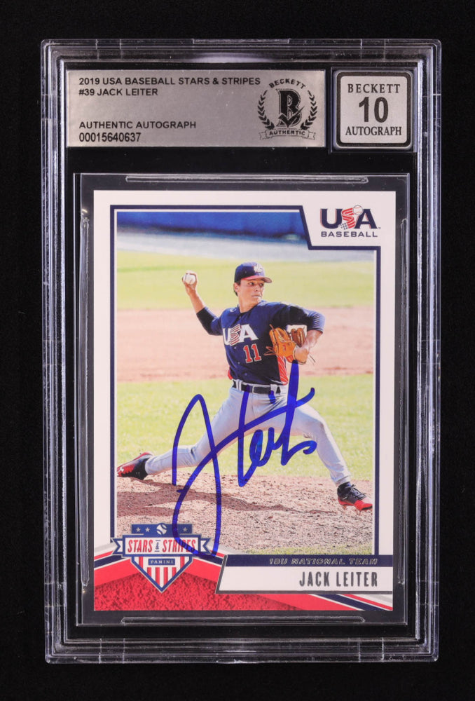 Jack Leiter Signed 2019 USA Baseball Stars and Stripes #39 RC (BGS | Auto 10) - Rookie Card