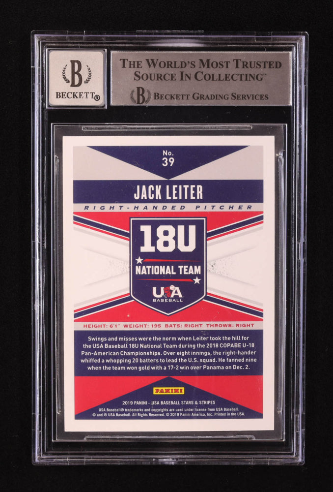 Jack Leiter Signed 2019 USA Baseball Stars and Stripes #39 RC (BGS | Auto 10) - Rookie Card