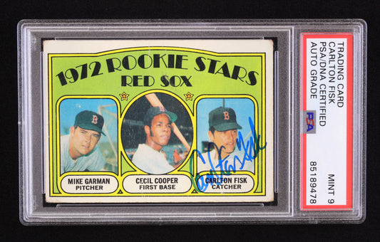 Carlton Fisk Signed 1972 Topps #79 Rookie Stars RC (PSA | Autograph Grade 9) - Rookie Card