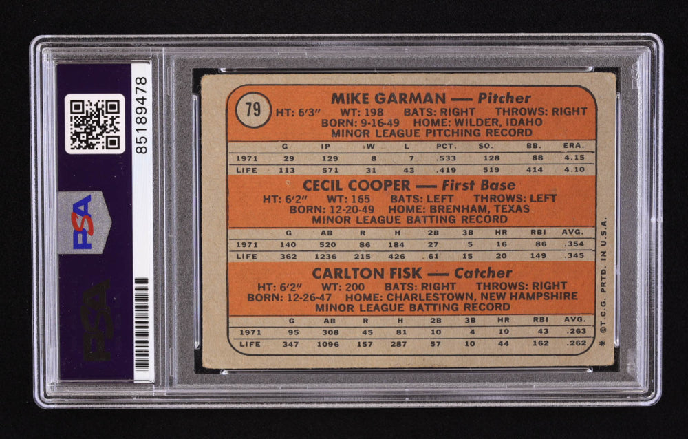 Carlton Fisk Signed 1972 Topps #79 Rookie Stars RC (PSA | Autograph Grade 9) - Rookie Card