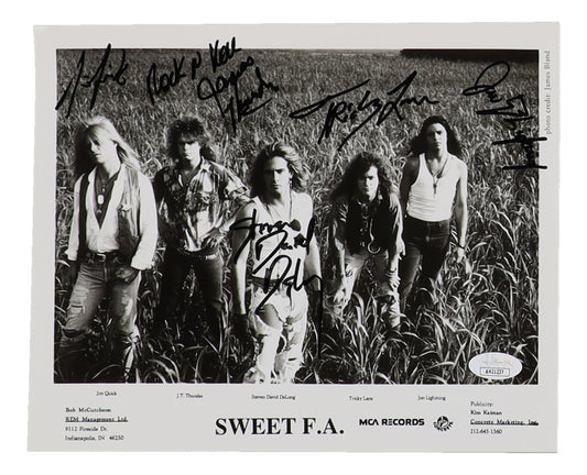 "Sweet F.A." 8x10 Photo Signed (JSA) By Jim Quick, J.T. Thunder, Steven David DeLong, Tricky Lane & Tricky LaneInscribed "Rock N Roll" - Sweet F.A.