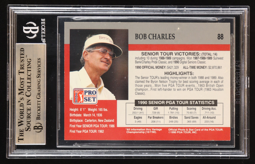 Bob Charles Signed 1990 Pro Set #88 RC (BGS) - Rookie Card