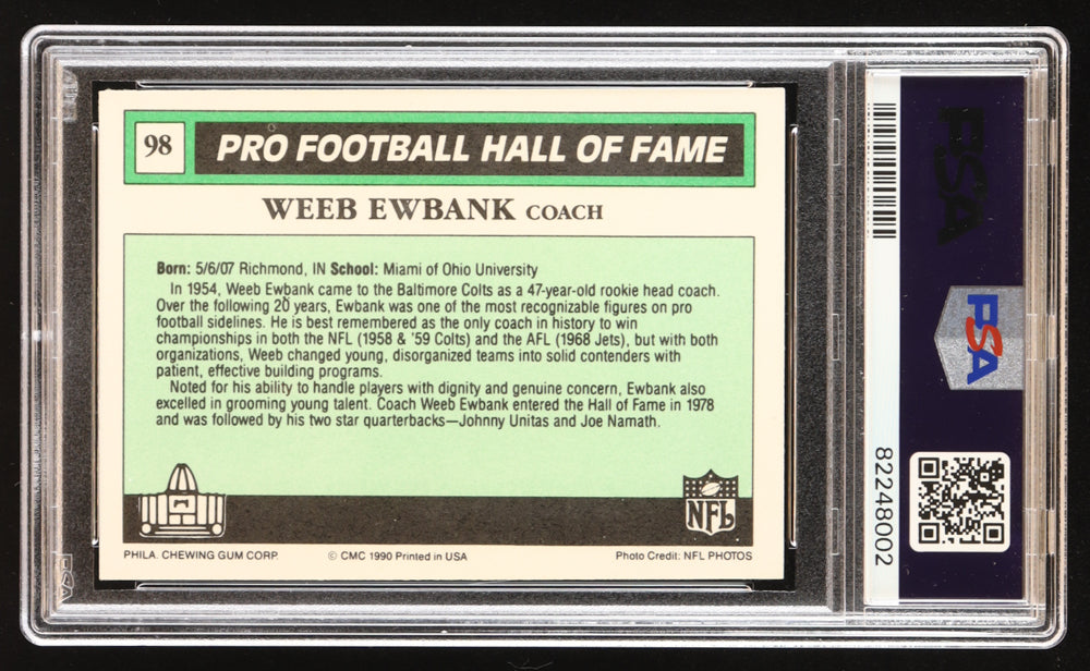 Weeb Ewbank Signed 1990 Swell Greats #98 (PSA | Autograph Graded PSA 10)