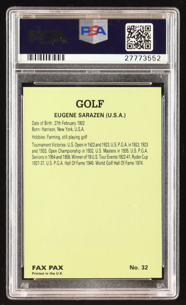 Gene Sarazen Signed 1993 Fax Pax Famous Golfers #32 (PSA | Autograph Graded PSA 8)