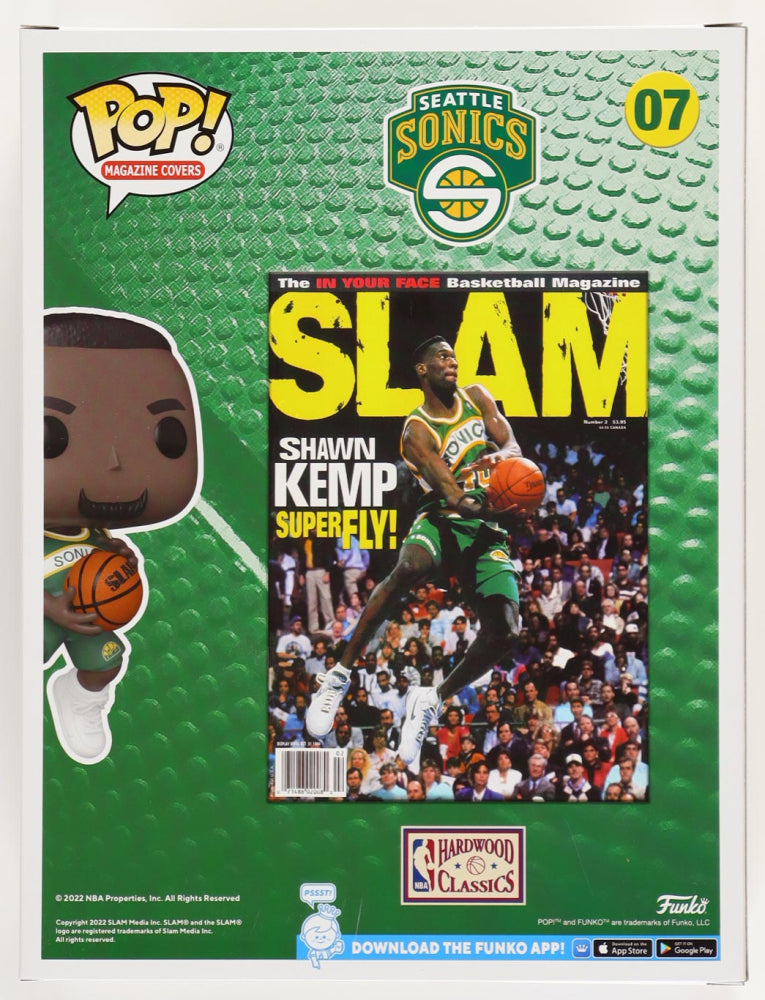 Shawn Kemp Signed (Beckett) Supersonics #07 NBA SLAM Funko Pop! Cover Vinyl Figure - Beckett Witnessed