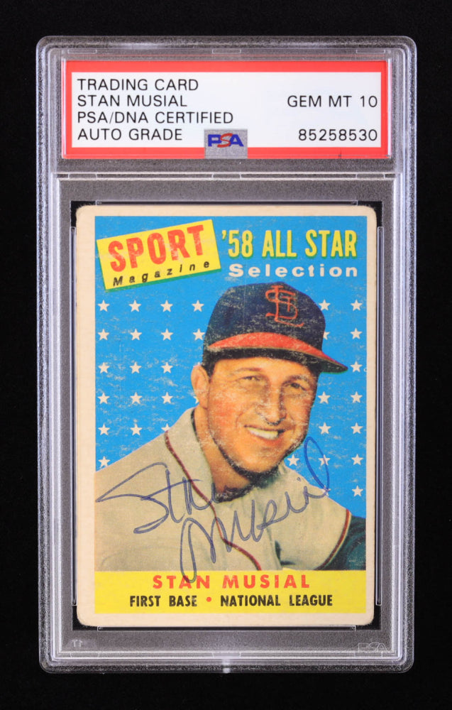 Stan Musial Signed 1958 Topps #476 AS TP (PSA | Autograph Grade 10)