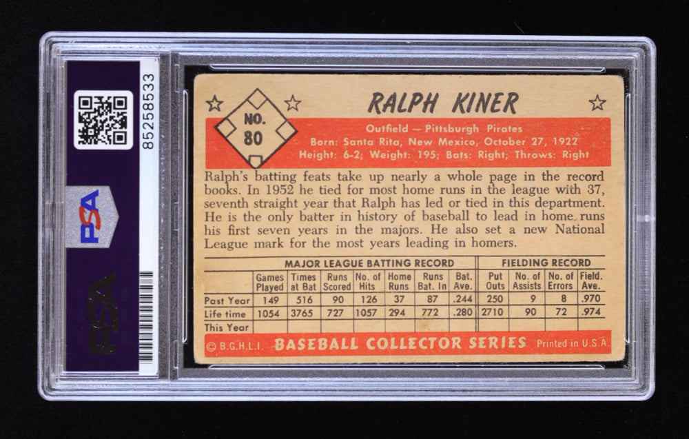 Ralph Kiner Signed 1953 Bowman Color #80 (PSA | Autograph Grade 10)