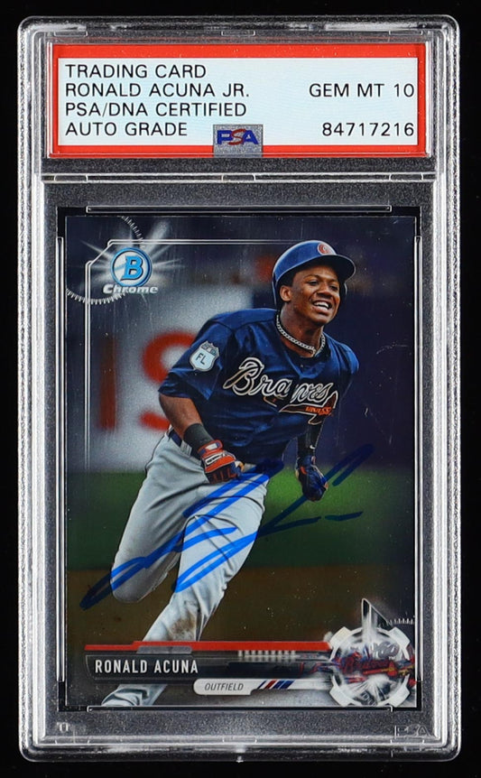 Ronald Acuna Jr. Signed 2017 Bowman Chrome Draft #BDC39 RC (PSA | Autograph Graded 10) Rookie Card