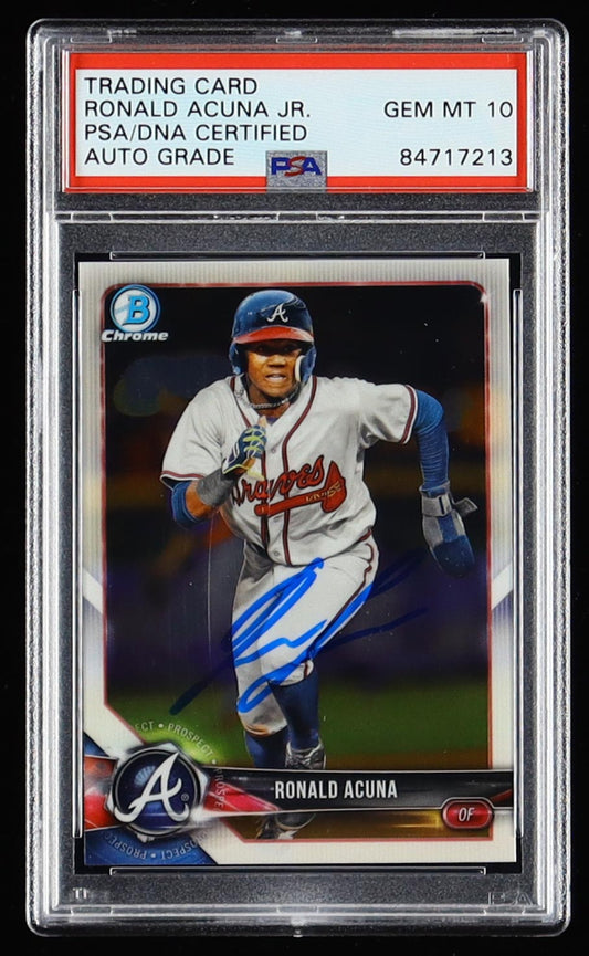 Ronald Acuna Jr. Signed 2018 Bowman Chrome Prospects #BCP1 RC (PSA | Autograph Graded PSA 10) - Rookie Card