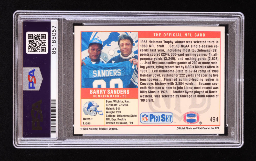 Barry Sanders Signed 1989 Pro Set #494 RC (PSA | Autograph Graded PSA 10)  Rookie Card