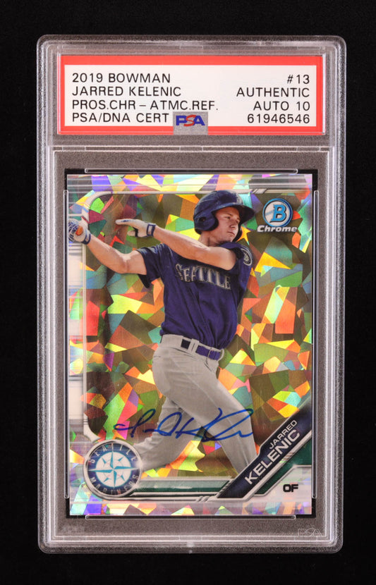 Jarred Kelenic Signed 2019 Bowman Chrome Prospects Atomic Refractors #BCP13 RC (PSA | Auto 10) Rookie Card