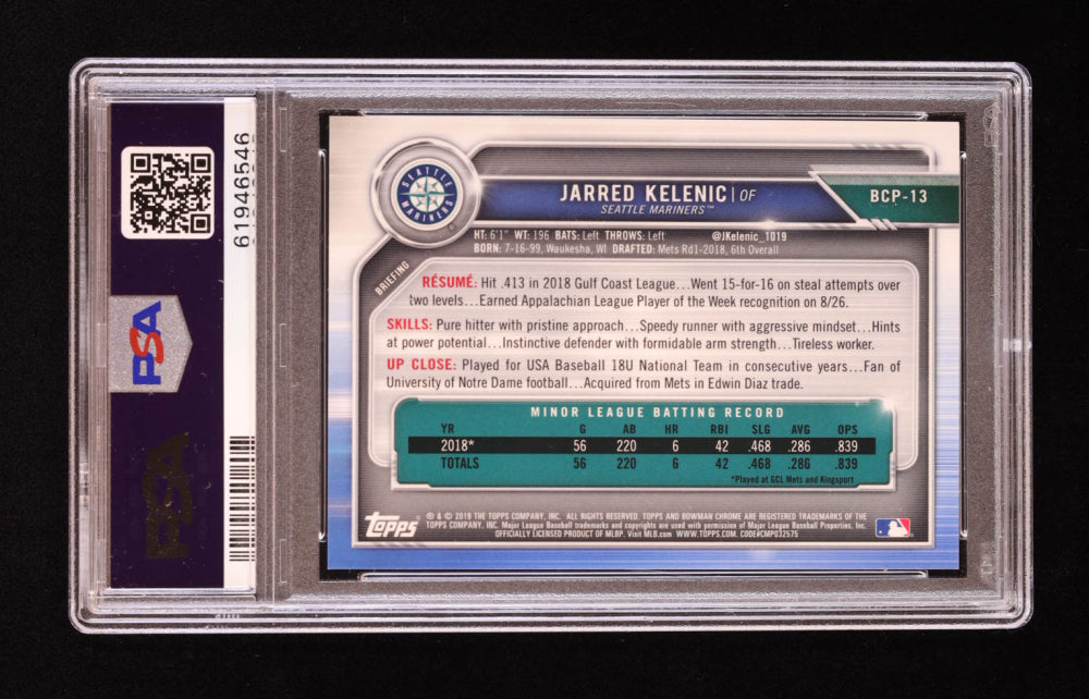 Jarred Kelenic Signed 2019 Bowman Chrome Prospects Atomic Refractors #BCP13 RC (PSA | Auto 10) Rookie Card