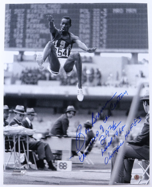 Bob Beamon Signed (Beckett) 16x20 Photo Inscribed "The Leap of the Century 29 2 1/2", "Gold 1968" & "Olympic HOF 83"