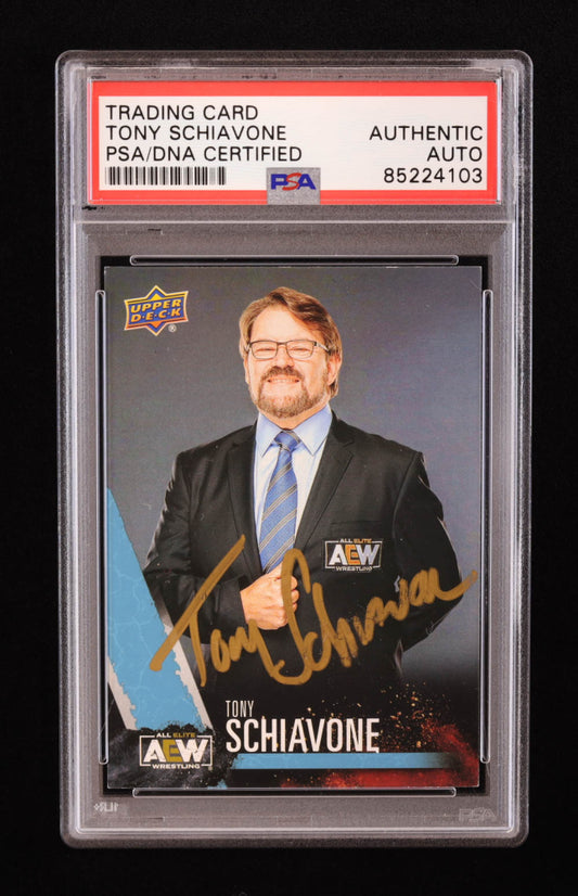 Tony Schiavone Signed 2021 Upper Deck AEW #79 SP (PSA)