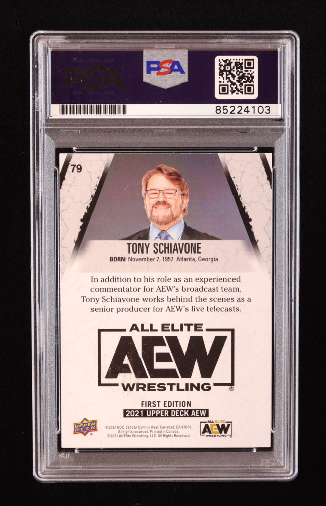 Tony Schiavone Signed 2021 Upper Deck AEW #79 SP (PSA)