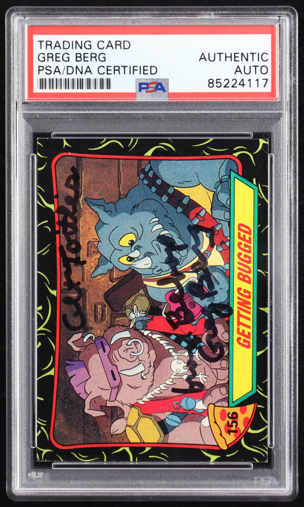 Greg Berg Signed 1989 Topps Teenage Mutant Ninja Turtles #156 Getting Bugged (PSA) - Donatello / Bebop / Sluggo