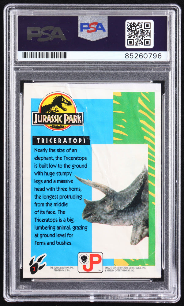 John Rosengrant Signed 1993 Topps Jurassic Park #7 Triceratops (PSA) - SFX Artist