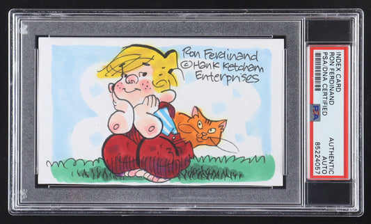 Ron Ferdinand Signed "Dennis The Menace" 3x5 Hand-Drawn Sketch (PSA) - Cartoonist