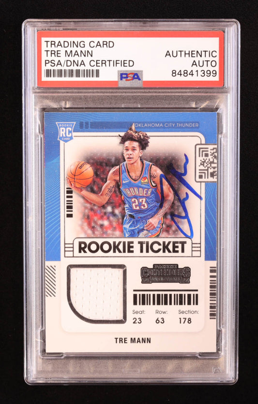 Tre Mann Signed 2021-22 Panini Contenders Rookie Ticket Swatches #RTSTMA RC (PSA) - Rookie Card