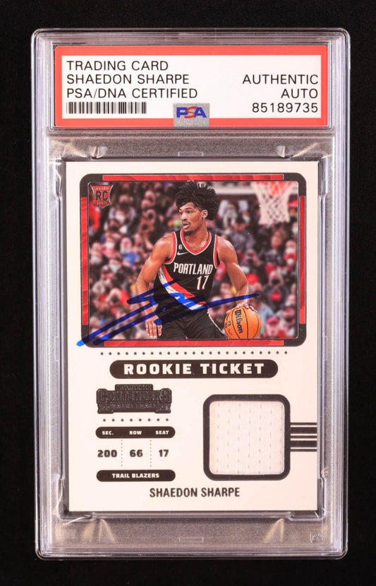 Shaedon Sharpe Signed 2022 Panini Contenders Rookie Ticket Swatches #RTSSSP RC (PSA) - Rookie Card