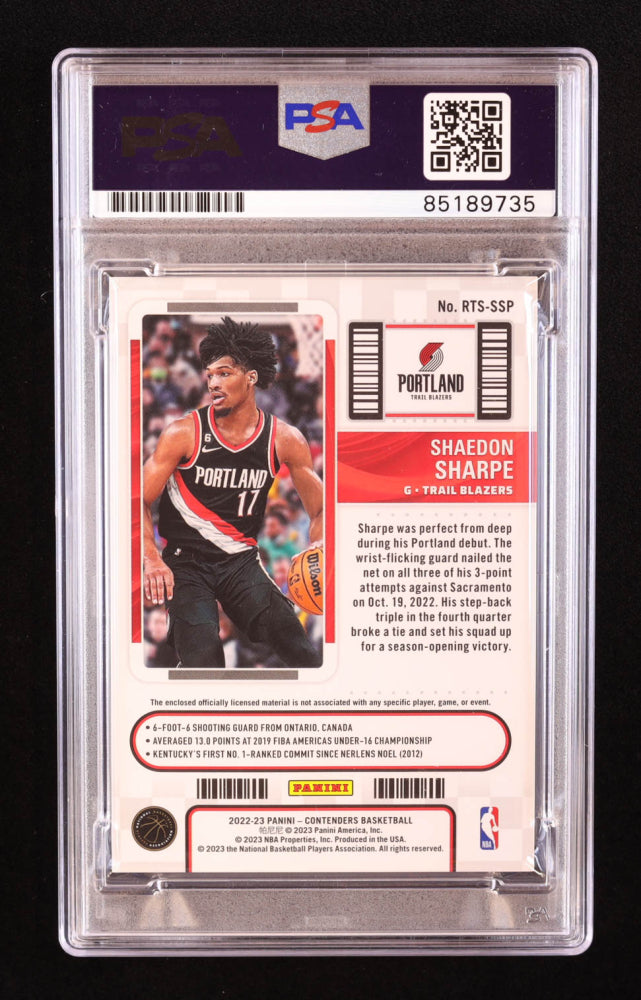 Shaedon Sharpe Signed 2022 Panini Contenders Rookie Ticket Swatches #RTSSSP RC (PSA) - Rookie Card