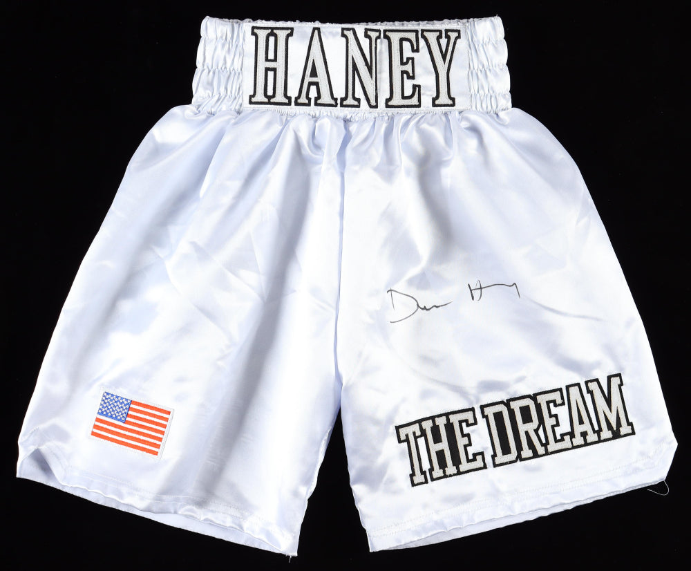 Devin Haney Signed Boxing Trunks (Beckett) Beckett Witnessed