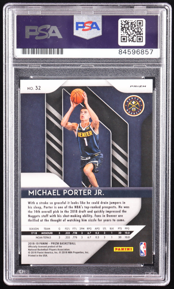 Michael Porter Jr. Signed 2018-19 Panini Prizm Prizms Silver #32 RC (PSA | Auto 10) - Rookie Card