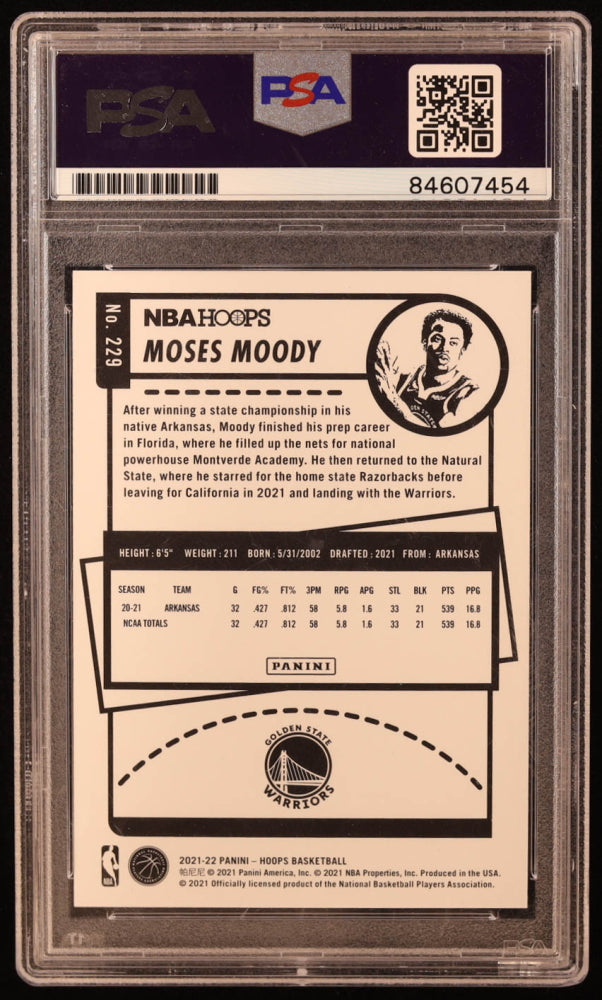 Moses Moody Signed 2021-22 Hoops #229 RC (PSA) - Rookie Card