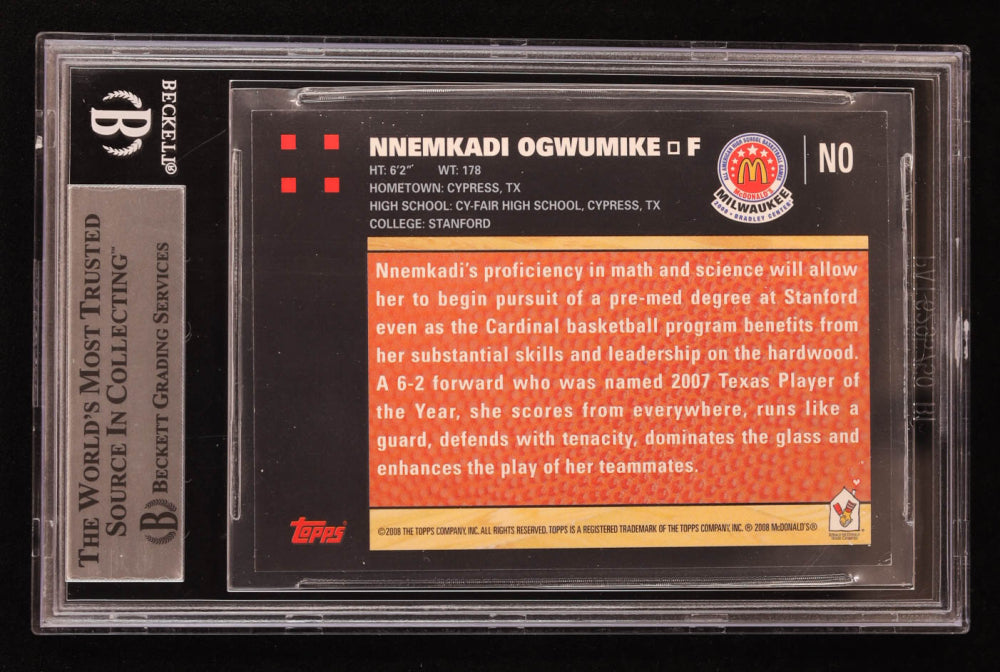 Nnemkadi Ogwumike Signed 2008 Topps McDonald's All-American #NO RC (BGS) - Rookie Card