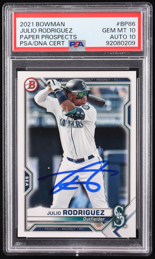 Julio Rodriguez Signed 2021 Bowman Prospects #BP86 RC (PSA 10 | Autograph Graded PSA 10) Rookie Card