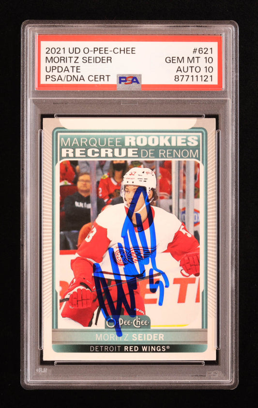 Moritz Seider Signed 2021-22 O-Pee-Chee #621 RC (PSA 10 | Autograph Grade 10) Rookie Card
