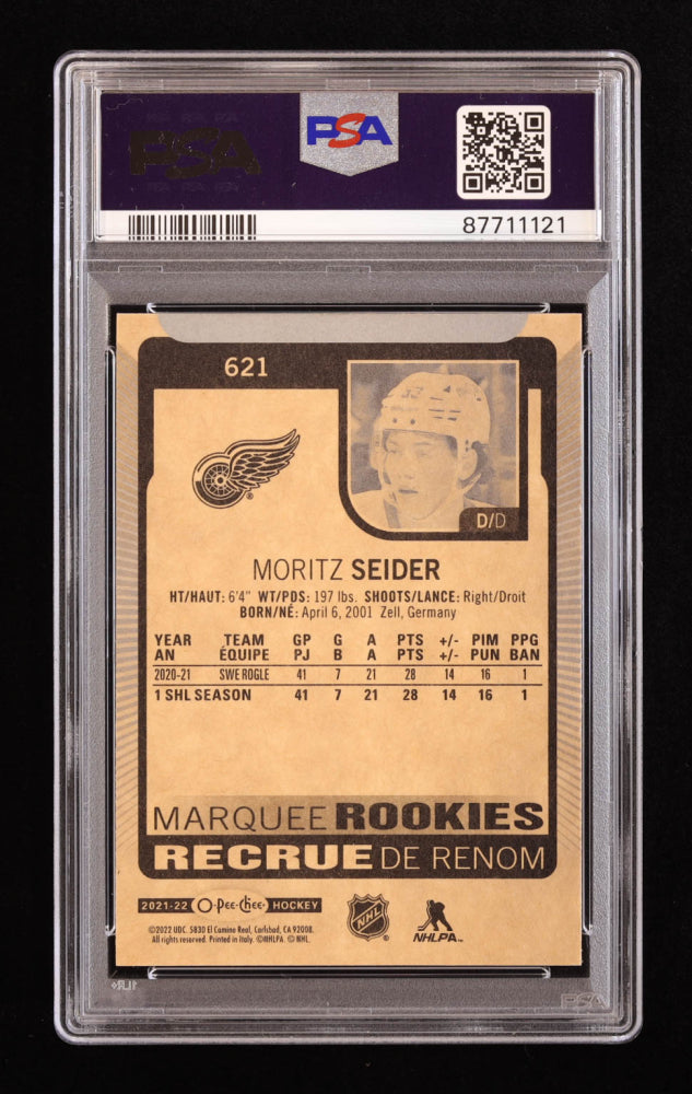 Moritz Seider Signed 2021-22 O-Pee-Chee #621 RC (PSA 10 | Autograph Grade 10) Rookie Card