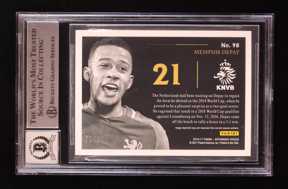 Memphis Depay Signed 2016-17 Panini Aficionado Artist's Proof Purple #98 RC #59/99 (BGS | Autograph Grade 10)| Beckett Witnessed - Rookie Card