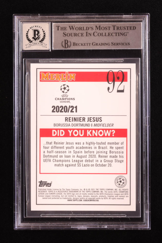 Reinier Jesus Signed 2020-21 Merlin UCL #92 RC (BGS | Autograph Grade 10) Beckett Witnessed | Rookie Card