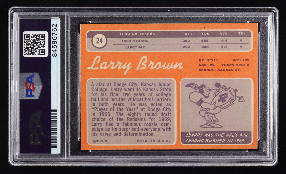 Larry Brown Signed 1970 Topps #24 RC (PSA | Autograph Grade 10) Rookie Card