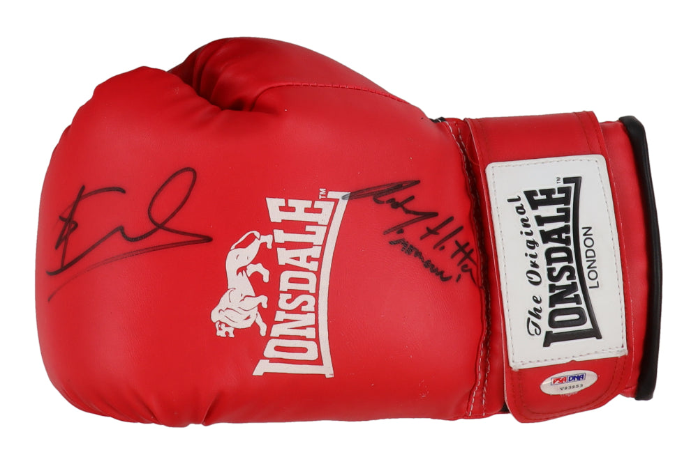 Joe Calzaghe & Ricky Hatton Signed (PSA) Boxing Glove Inscribed "Hitman"