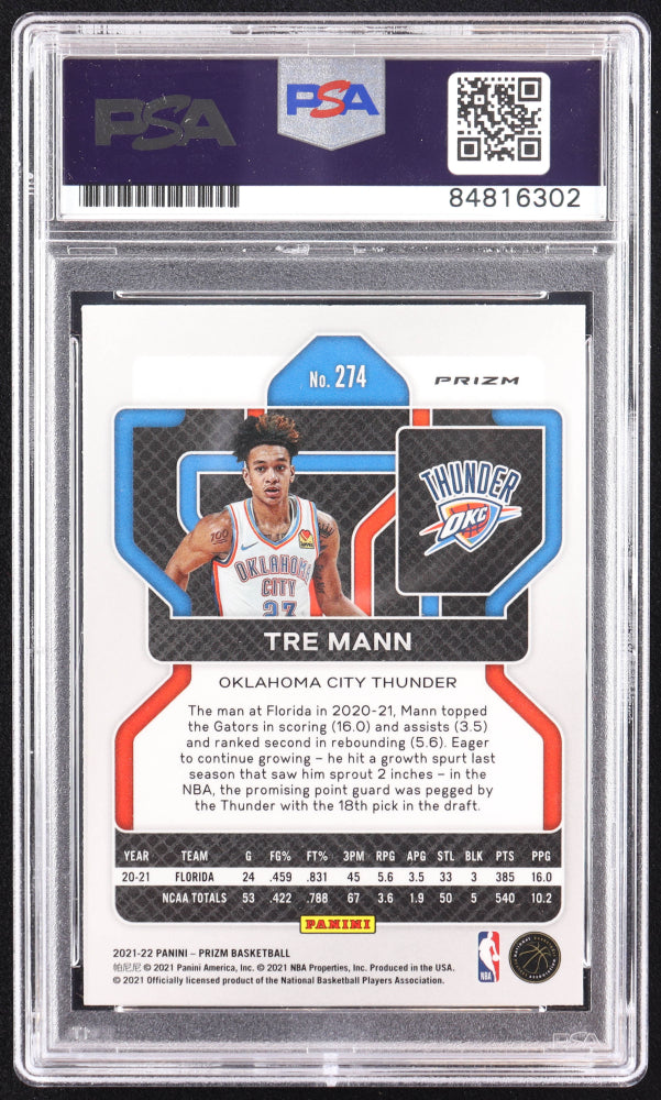 Tre Mann Signed 2021 Panini Prizm NBA 75th Anniversary Prizm #274 RC (PSA) Rookie Card