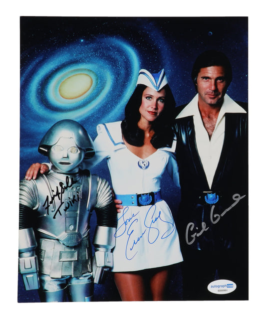 Gil Gerard, Erin Gray & Felix Silla Signed (ACOA) "Buck Rogers in the 25th Century" 8x10 Photo Inscribed "Twiki" & "Love"